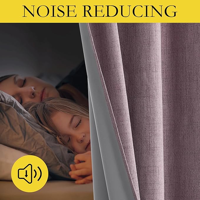 NICETOWN Chaise Mauve Vintage Linen 100% Blackout Curtains for Classroom, Thermal Insulated Curtains 72" Long, Noise Reducing Window Treatment Drapes for Gym Room, 42" Wide Per Panel, Set of 2