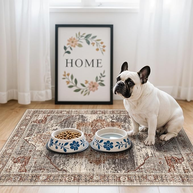 RUUGME Washable 2x3 Area Rugs - Large Boho Rugs for Living Room Stain Resistant Carpet Vintage Tribal Rugs for Bedroom Kitchen Bathroom with Non Slip Backing Home Decor Floor Decoration Mat 2x3 Brick