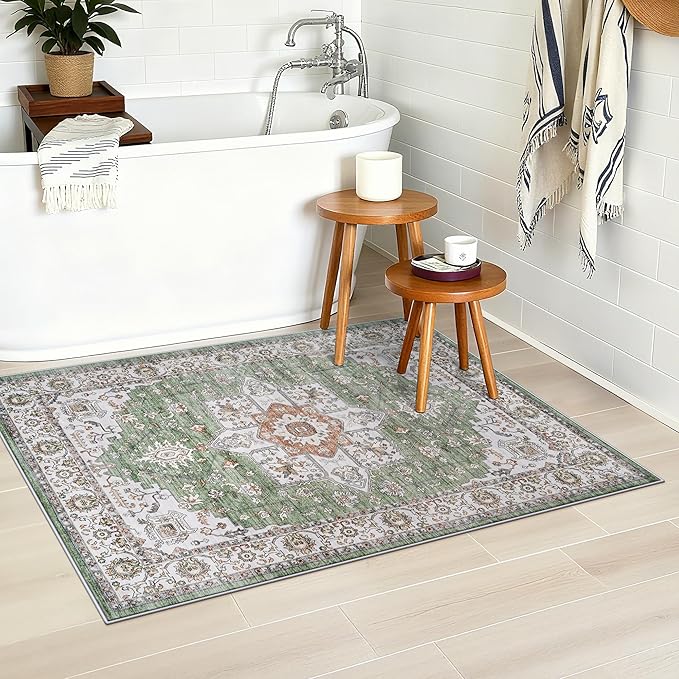 RUUGME Washable 2x3 Area Rugs - Non Slip Rug for Living Room Stain Resistant Carpet Vintage Tribal Rugs for Bedroom Kitchen Bathroom with Non Slip Backing Home Decor Floor Decoration Mat 2x3 Sage