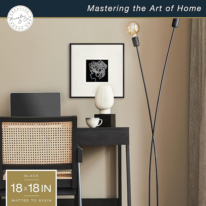 MCS Master & Co. Foundry Metal 18x18 Matted Picture Frame with 8x8 Photo Display, Black Vertical & Horizontal Wall Hanging Frame for Photos & Artwork (1-Pack)