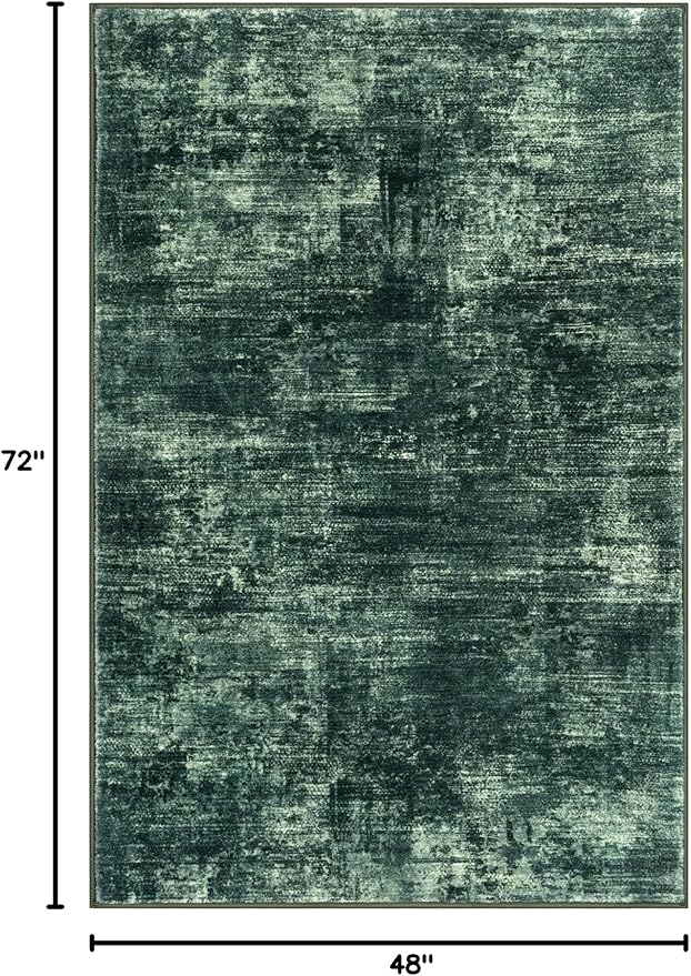 IOHOUZE Abstract Area Rug 4x6 Ft Washable Rugs for Entryway Indoor, Non Slip Small Living Room Rugs Printed Faux Wool Throw Rug, Floor Carpet for Kitchen Nursery Playroom, Dark Green