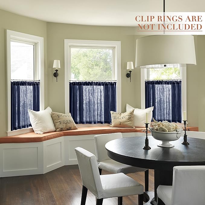 XTMYI Navy Blue Tier Curtains for Bathroom Window 24 Inch Length Faux Linen Look Semi Sheer Curtains for Kitchen Bedroom Dark Blue