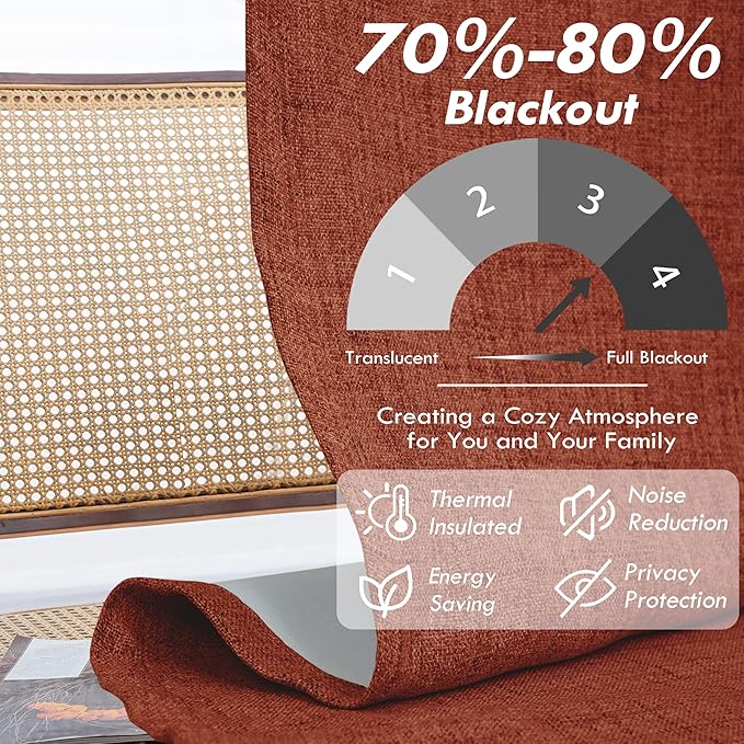 DriftAway Double Layer Linen Blackout Tie Up Curtains Thermal Insulated Fully Lined Balloon Roman Shade Bathroom Window Adjustable Rod Pocket for Small Window 31 Inch by 47 Inch Burnt Orange