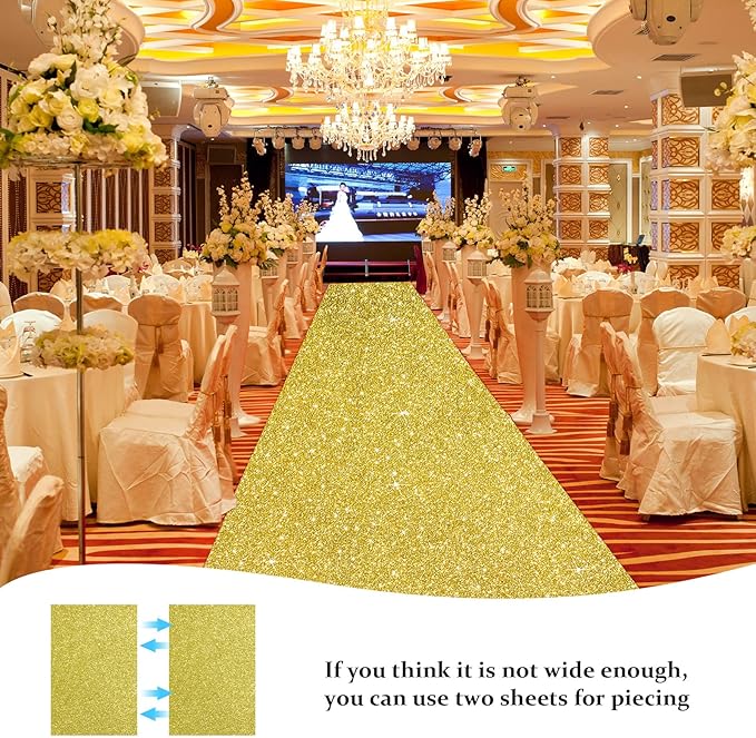 Tatuo Carpet Runner 2.46 x 30 ft Runway Rug 55 GSM Thickness with Carpet Tape for Prom Graduation Wedding Outdoor Indoor Hallway Movie Party Decoration Rug(2.46 x 30 Feet,Glitter Gold)