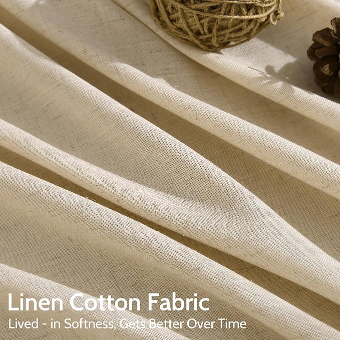 Extra Long Tan Linen Curtains 120 Inches for Living Room Back Tab Neutral Farmhouse Drapes Light Filtering Semi Sheer Curtain 120 inch for Floor to Ceiling Window Patio Sliding Door,2 Panels