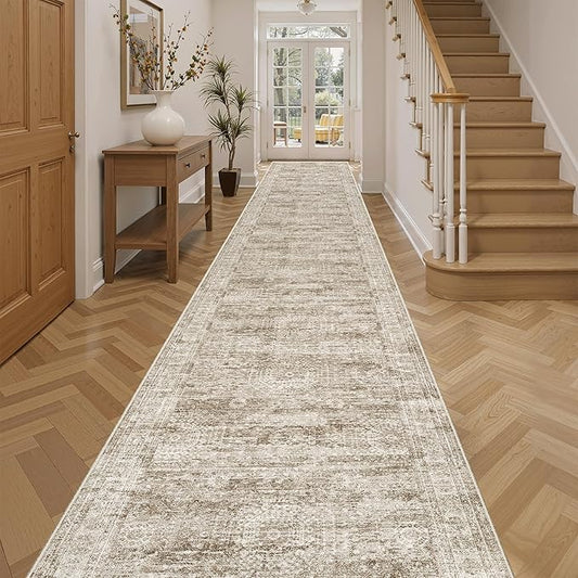 Soalmost Hallway Runner 3x14 - Runner Rugs 14ft Washable Entryway Rug Vintage Kitchen Runners Non Slip Indoor Rug Farmhouse Carpet Runner for Bathroom Living Room Bedroom, Brown