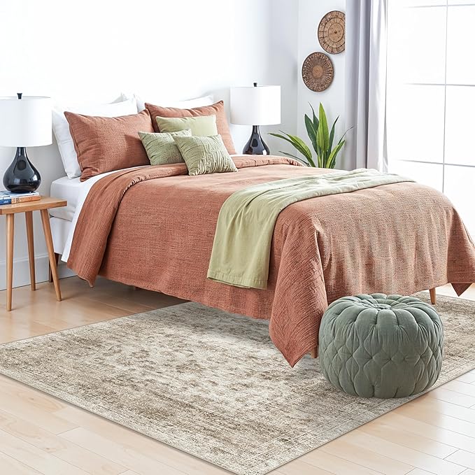Small Area Rugs 3x5 Entryway - Washable Perfect for Living Room, Bedroom, Kids Room, Nursery - Non-Slip Soft Stain Resistant - Low Pile Vintage Oriental Home Decor 3x5 Beige Brown