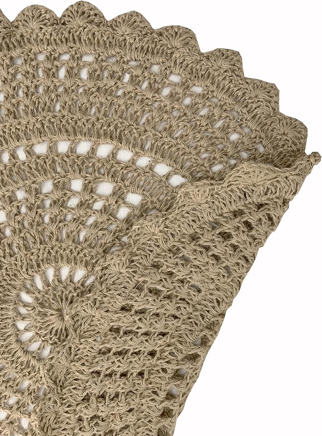 Jute Hand Crochet Rug, Natural - 3 Feet Round, Non Slip Decorative Small Area Rugs for Bedroom, Kitchen, Living Room, Nursery | Farmhouse Accent Scalloped Rustic Door Mat for Patio Décor