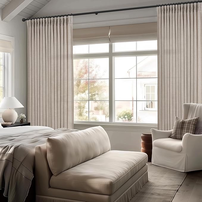 Extra Long Sheer Curtains 108 Inches Long 2 Panels Set for Dining Room, Elegant Natural Linen Pinch Pleated Tan Curtain & Drapes for Living Room Light Filtering Sheers 40"W x 108"L Windows Grey Brown