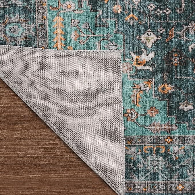 Living Room 2x5 Runner Rugs - Boho Rugs for Living Room Stain Resistant Carpet Vintage Tribal Rugs for Bedroom Kitchen Bathroom with Non Slip Backing Home Decor Floor Decoration Mat 2x5 Teal