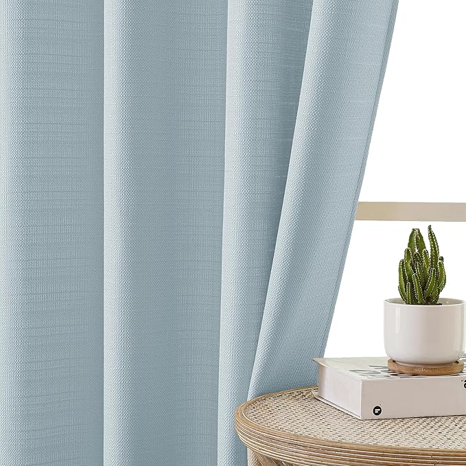 Chyhomenyc Bennet Aqua with Greenish Tone Curtains 45 Inch Length 2 Panels, Faux Linen Textured Light Filtering Soft Airy Rod Pocket Window Treatment Drapes for Living Room Bedroom, Each 30" Wx45 L