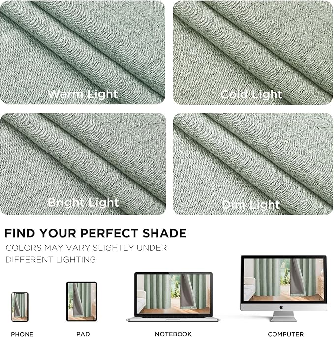 Joydeco Blackout Curtains for Bedroom - 100% Light Blocking 2 Panels Sage Green Drapes 37" W x 84" L, Thermal Insulated Room Darkening Curtains, Linen Textured for Living Room, Rod Pocket & Back Tabs