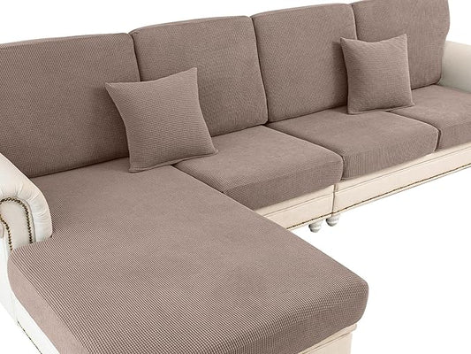 LA MEACK Couch Cushion Covers for Sectional Sofa L Shape Washable Separate Seat Chaise Couch Cover Stretch Sofa Slipcovers with 2 Pcs Pillowcases(2 Seater + 1 Chaise, Khaki)
