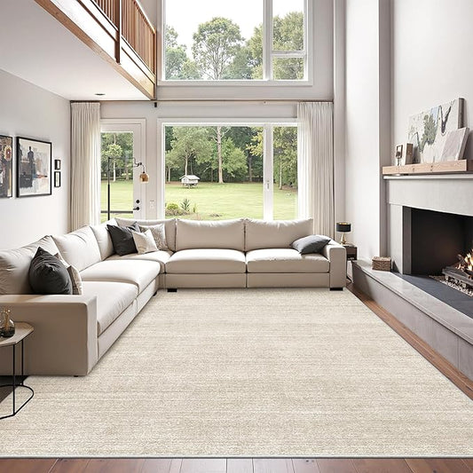 Art&Tuft Washable Rugs 5x7, Low Pile Area Rugs for Living Room - Non Slip and Stain Resistant Soft Thin 5x7 Rug for Bedroom, Dining Room, Kitchen, Office, Beige