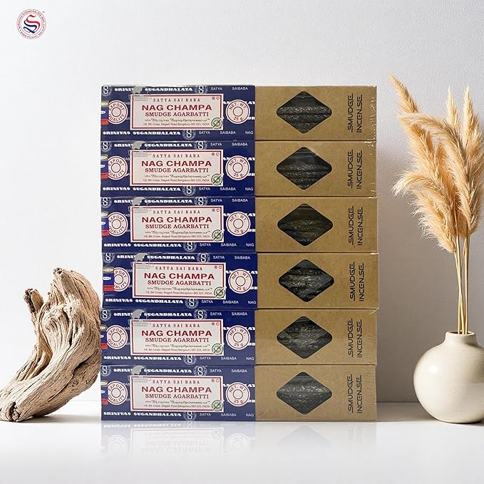 Satya Smudge Incense Stick ?€? Hand-Rolled Indian Masala Incense for Meditation, Yoga & Spiritual Cleansing Pack of 6 (Nag Champa)