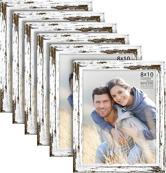 Langdon House 8x10 Picture Frames (Distressed White, 6 Pack) Farmhouse Style, Richland Collection