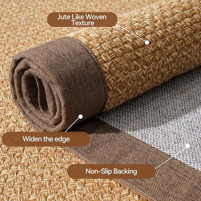YDKGL Washable Hallway Runner Rug 2x8 Jute Like Kitchen Runner Mat Rugs Non Slip, Woven Soft Entryway Farmhouse Runner Boho Floor Carpet for Indoor Laundry Hall Backdoor Bedroom Living Room, Brown