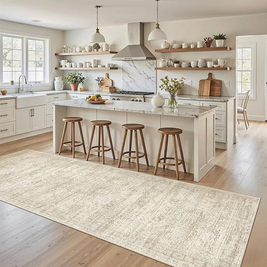 Soalmost Runner Rug 3x8 Washable Non-Slip Hallway Runner Rugs for Kitchen Bathroom Laundry Room Beige Vintage Floor Carpet Runners for Hallways Entryway