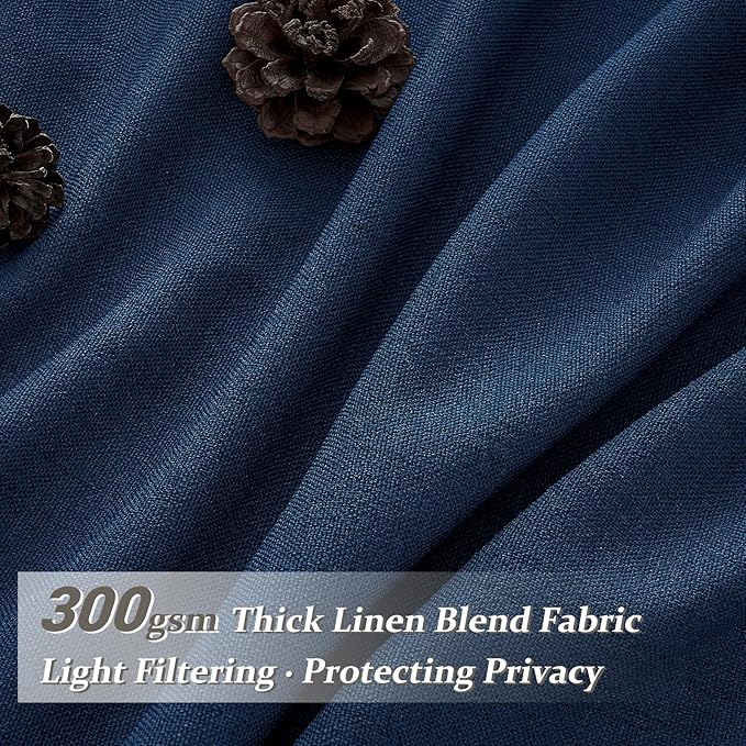 Pleat Sheer Denim Blue Curtains 84 Inch Length 2 Panels Set for Living Room, Elegant Pinch Pleated Textured Linen Drapes Light Filtering Boys Kids Room Window Burg with Hooks(40 x 84 Inches Navy Blue)