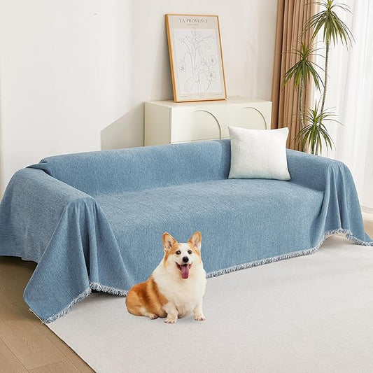 MYSKY HOME Dog Couch Cover Sofa Covers Sectional Couch Covers for 2 Cushion Couch Sofa Chenille Couch Cover Bedroom Futon Couch Covers L Shape Sofa Cover Pet Cunshion Cover, 71" x 118", Dark Blue