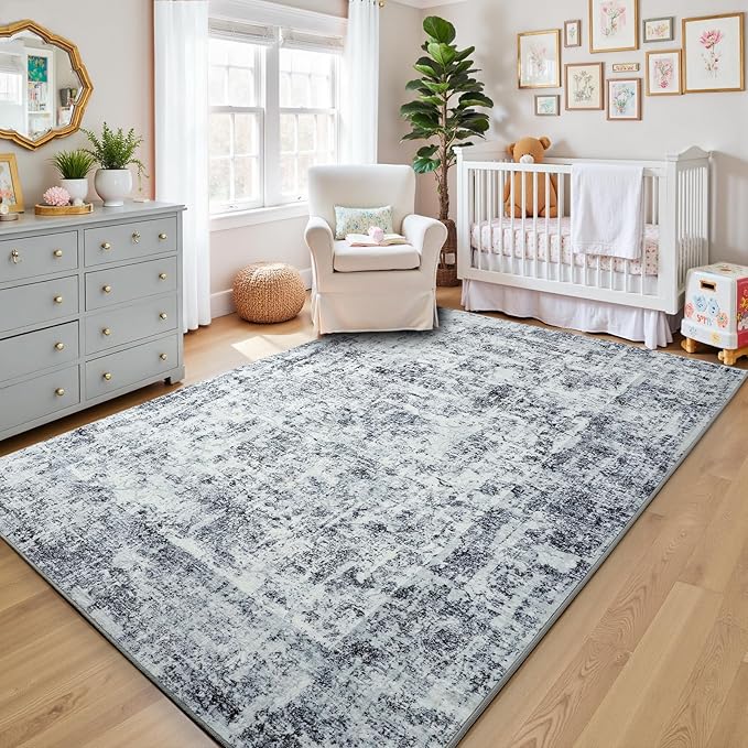 HOMORE Living Room Rug 5x7 Grey Rug for Bedroom Washable Area Rugs for Dining Room Non Slip Rugs for Kids Nursery Room Abstract Carpet for Farmhouse,Dorm,Classroom,Apartment