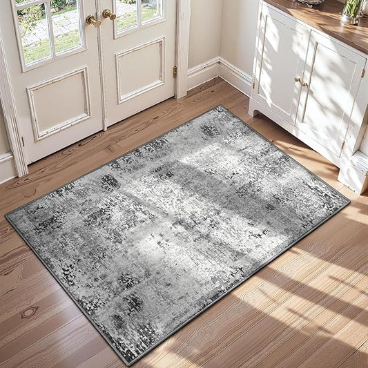 2x5 Grey Rug Runners for Hallways Kitchen Runner Rug Non Slip Washable Black Long Runner Rugs with Rubber Backing Soft Abstract Carpet Runner for Bedroom, Kitchen, Bathroom, Entryway