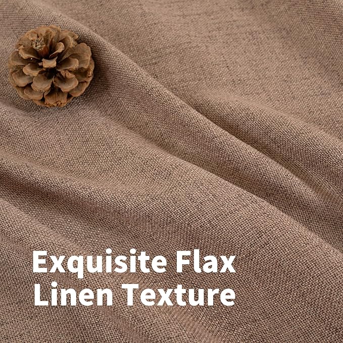 YoungsTex 63 Inch Length Mocha Brown Linen Curtains for Living Room Window, Light Filtering Drapes with Grommet Semi Sheer Rustic for Bedroom, 2 Panels, 52 X 63 Inch