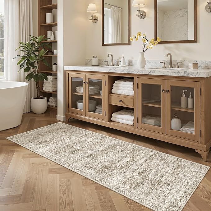 Soalmost Runner Rug 2x5 Washable Non-Slip Kitchen Runner Rugs for Bathroom Laundry Room Brown Vintage Floor Carpet Runners for Hallway Entryway