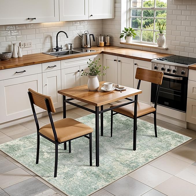 3x4 Washable Entryway Area Rug – Non-Slip Modern Abstract Small Area Rug for Kitchen, Bedroom, Bathroom – Soft Low-Pile Thin Indoor Door Mat (Sage Green,3x4)