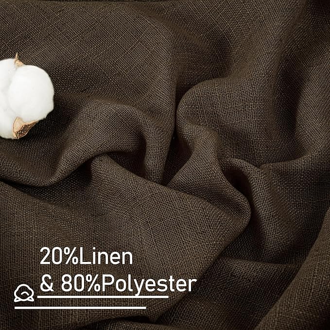 LAMIT Dark Brown Sheer Linen Curtains, 96 inch Light Filtering Semi Sheer Panels Back Tab and Rod Pocket Farmhouse Drapes for Bedroom/Living Room, 2 Panels, 52 x 96 Inch