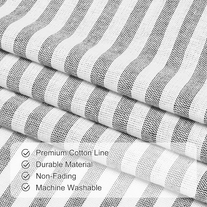 ASPMIZ Cotton Linen Farmhouse Curtains Boho Rustic Button Curtain, Linen Window Curtain Panels, Grey Stripe Country Curtains for Bedroom, Back Tab Modern Drapes for Windows 52 x 84 Inch, 2 Panels