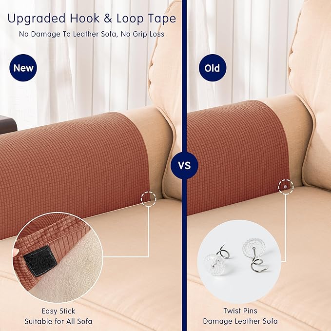 SUBRTEX Stretch Couch Arm Covers Set of 2, Checkered Sofa Arm Slipcovers, Anti-Slip Armrest Covers for Recliner and Armchairs, Pet Proof, High Stretchy, Hook & Loop Tape, Brick