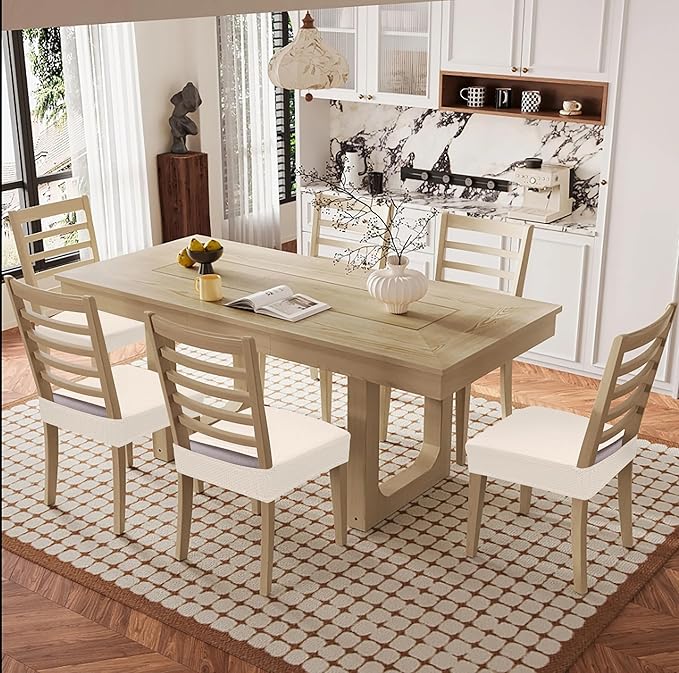 Smiry Waterproof Seat Covers for Dining Room Chairs Set of 10, Stretch Jacquard Removable Washable Chair Seat Slipcovers Protector, No Rear Covers, Beige