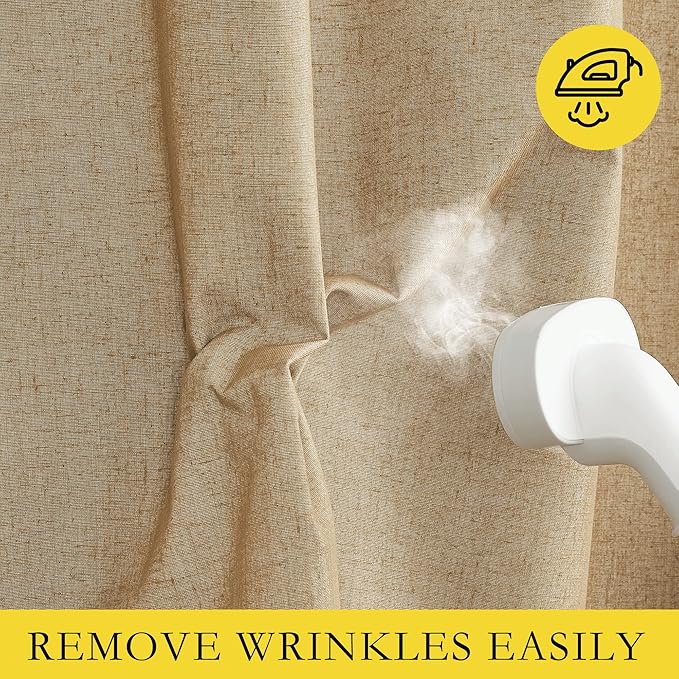 NICETOWN 100% Absolutely Blackout Linen Curtains with Thermal Insulated White Liner, Camel, W52 x L72, 2 Panels, Long Curtains 72 inch Length for Patio Door, Doorway, Office, Overnight Shiftworker