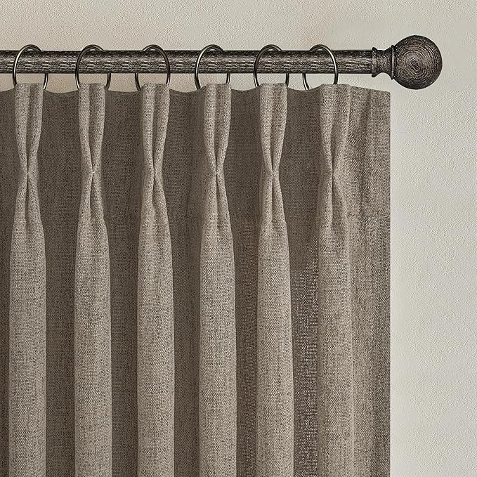 Dark Flax Extra Long Floor to Ceiling Viral Drapes 108 Inches Long 2 Panels for Sliding Glass Door, Luxury Pleat Linen Blend Living Room Light Filtering Curtain with Ceiling Track Large Linen Burg