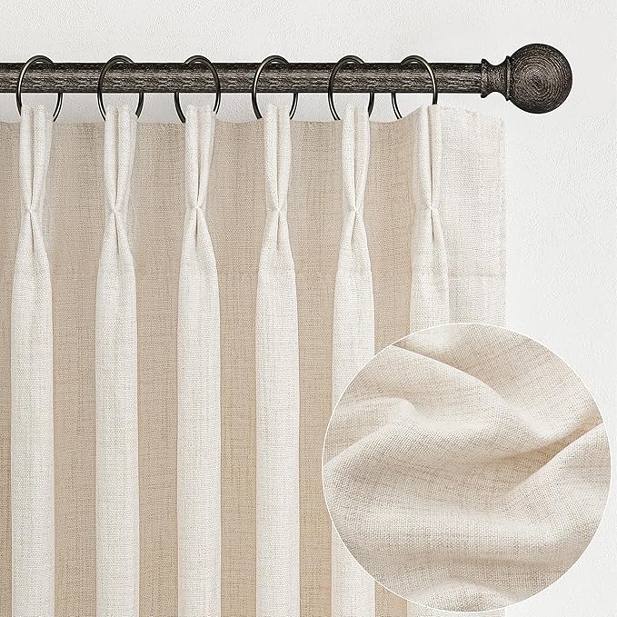 100 Inch Extra Wide Linen Sheer Curtains 84 Inch Long 2 Panels Set for Living Room, Pinch Pleated Light Filtering Farmhouse Nursery Room Curtain 100 x 84 Large Window Track System Semi Through Drapes