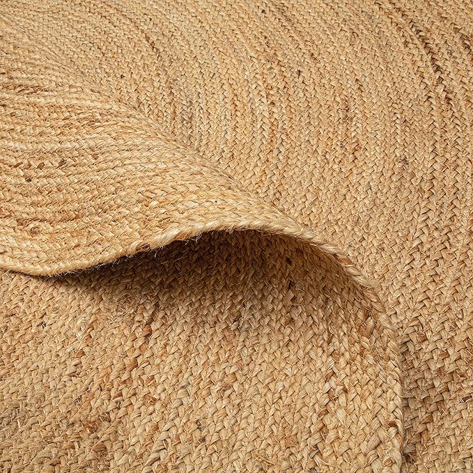 Jute Braided Area Rug, Natural - 4 Feet Round, Boho Neutral Rattan Circle Hand Woven Rugs for Living Room, Bedroom, Nursery, Kitchen, Indoor Use | Farmhouse Rustic Patio Floor Mat for Home Décor