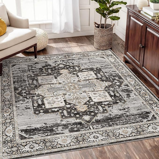 RUUGME Washable 5 x 5 Square Rug- Area Rugs for Living Room Stain Resistant Carpet Soft Rugs for Married Woman in Bedroom Kitchen Dining Room with Non Slip Backing Home 5x5 Black