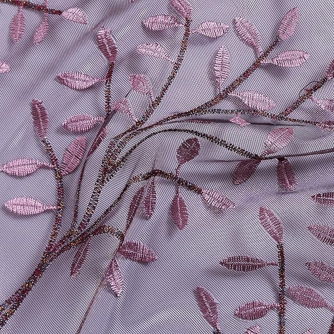 DONREN Tree Branch Printed Embroidery Sheer Curtains for Bedroom - Luxury Plum Purple Embroidery Sheer Curtain Panels for Living Room (W 52 x L 84 Inch,2 Panels)