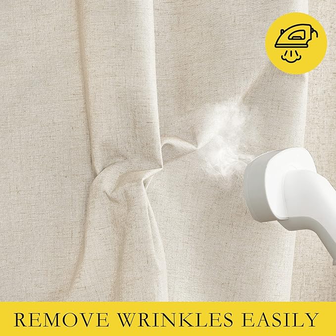 NICETOWN 100% Absolutely Blackout Linen Curtains with Thermal Insulated White Liner, 52" W, 2 PCs, Beige, 102" Long Drapes Sweep The Floor Decorative Keep Privacy Panels for Living Room/Villa/Bedroom