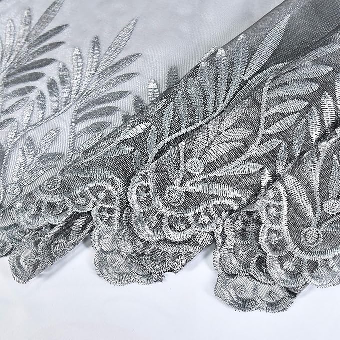 DONREN Luxury Grey Embroidery Sheer Curtain Panels for Living Room - 84 inch Length Leaf Embroidery Voile Window Curtains for Bedroom(W 52 x L 84 Inch,2 Panels)