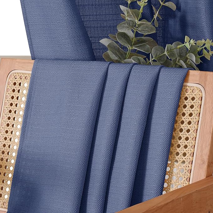 Chyhomenyc Bennet Blue Curtains 45 Inch Length 2 Panels, Faux Linen Textured Semi Sheer Light Filtering Soft Airy Rod Pocket Window Treatment Drapes for Living Room Bedroom, Each 30" Wx45 L