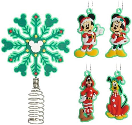 Hallmark Disney Mickey and Minnie Mouse 5" Miniature Christmas Tree Topper and Mini Ornaments, Set of 5, Shatterproof by Hallmark