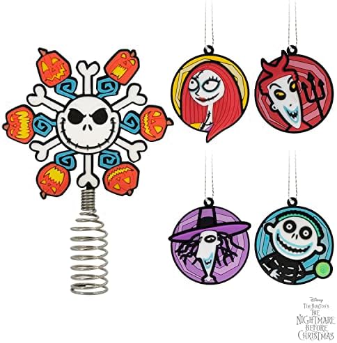 Hallmark Disney Tim Burton's The Nightmare Before Christmas 5" Miniature Christmas Tree Topper and 1.7" Mini Ornaments, Set of 5, Shatterproof - Image 6