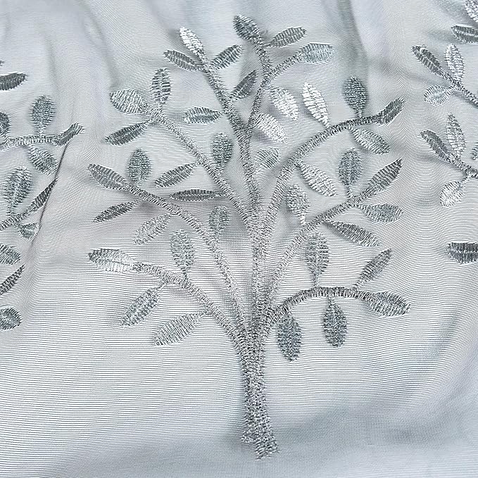 DONREN Luxury Grey Embroidery Sheer Curtain Panels for Living Room - 84 inch Length Leaf Embroidery Voile Window Curtains for Bedroom(W 52 x L 84 Inch,2 Panels)