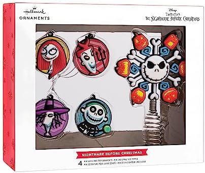 Hallmark Disney Tim Burton's The Nightmare Before Christmas 5" Miniature Christmas Tree Topper and 1.7" Mini Ornaments, Set of 5, Shatterproof - Image 3