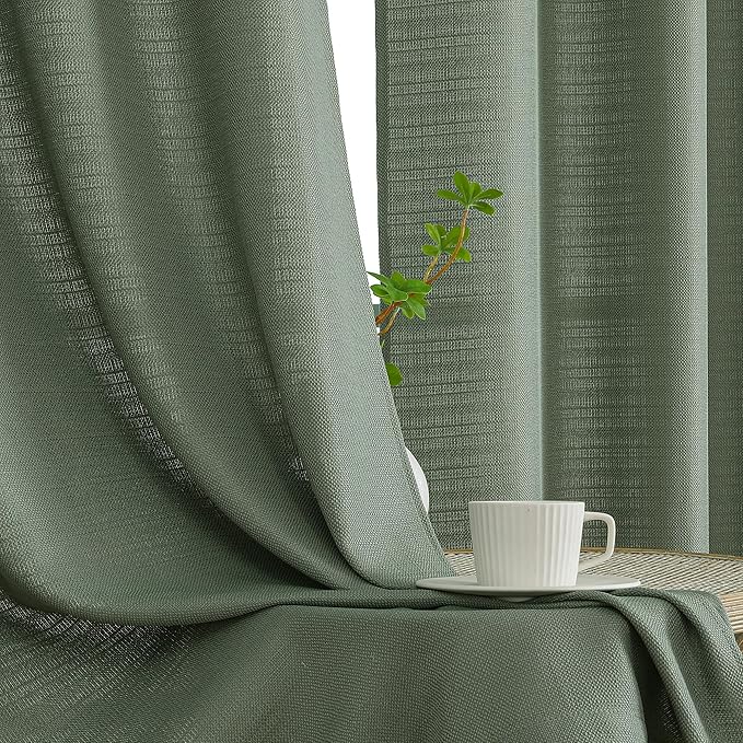 Chyhomenyc Sage Green Curtains 96 Inch Length 2 Panels, Faux Linen Textured Semi Sheer Light Filtering Soft Breathable Privacy Farmhouse Curtain Drapes for Living Room Bedroom, Each 40" Wx96 L