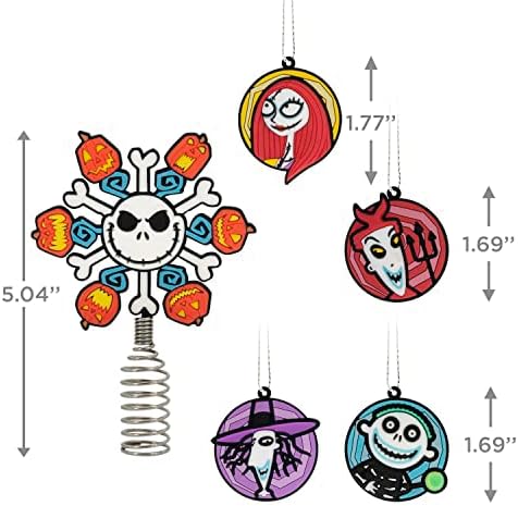 Hallmark Disney Tim Burton's The Nightmare Before Christmas 5" Miniature Christmas Tree Topper and 1.7" Mini Ornaments, Set of 5, Shatterproof - Image 4