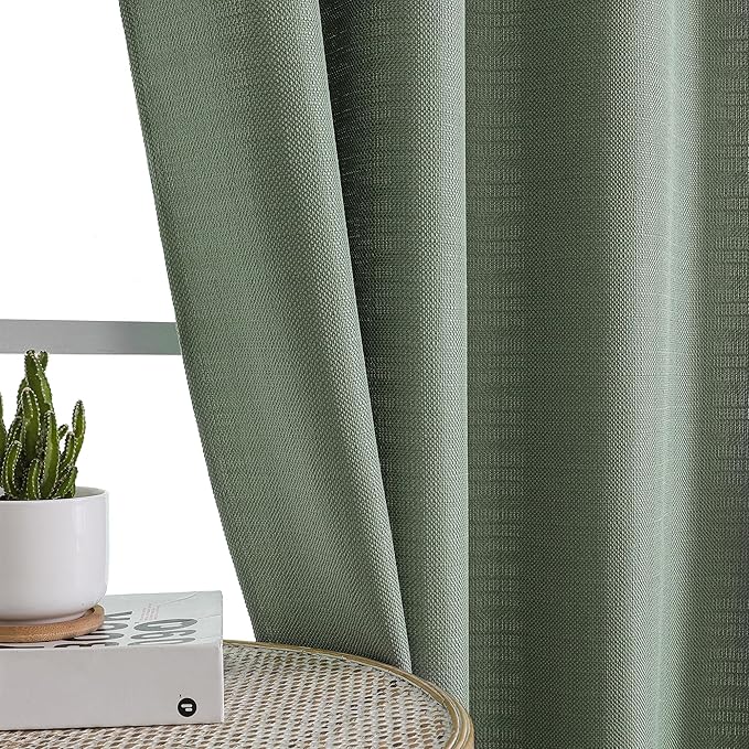 Chyhomenyc Sage Green Curtains 54 Inch Length 2 Panels, Faux Linen Textured Semi Sheer Light Filtering Soft Airy Rod Pocket Window Treatment Drapes for Living Room Bedroom, Each 30" Wx54 L