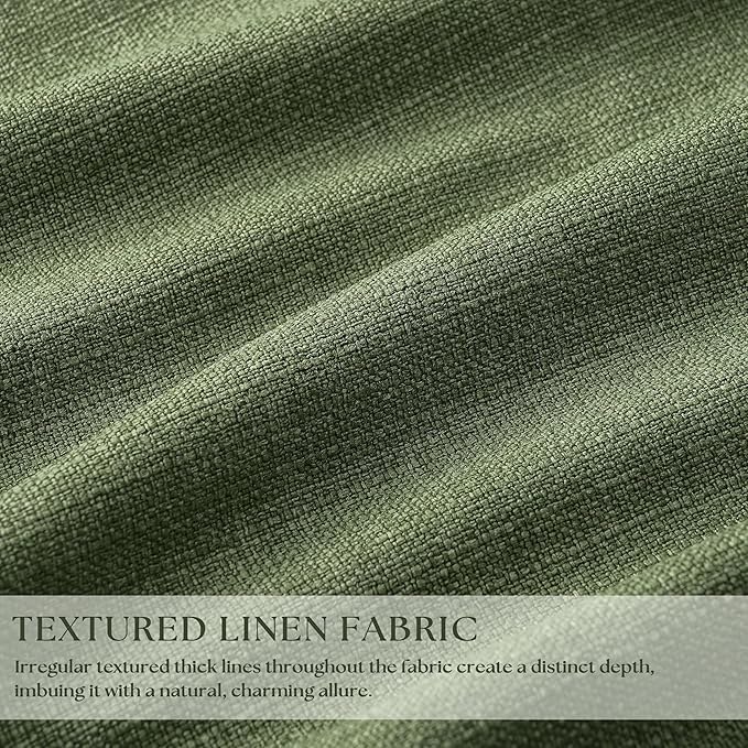 86 Inch Olive Green Pleated Blackout Curtains 2 Panels Set for Bedroom Living Room Darkening 100% Black Out Memory Trained Farmhouse Rustic Farmhouse Pinch Pleat Linen Window Curtains 86 Inch Length
